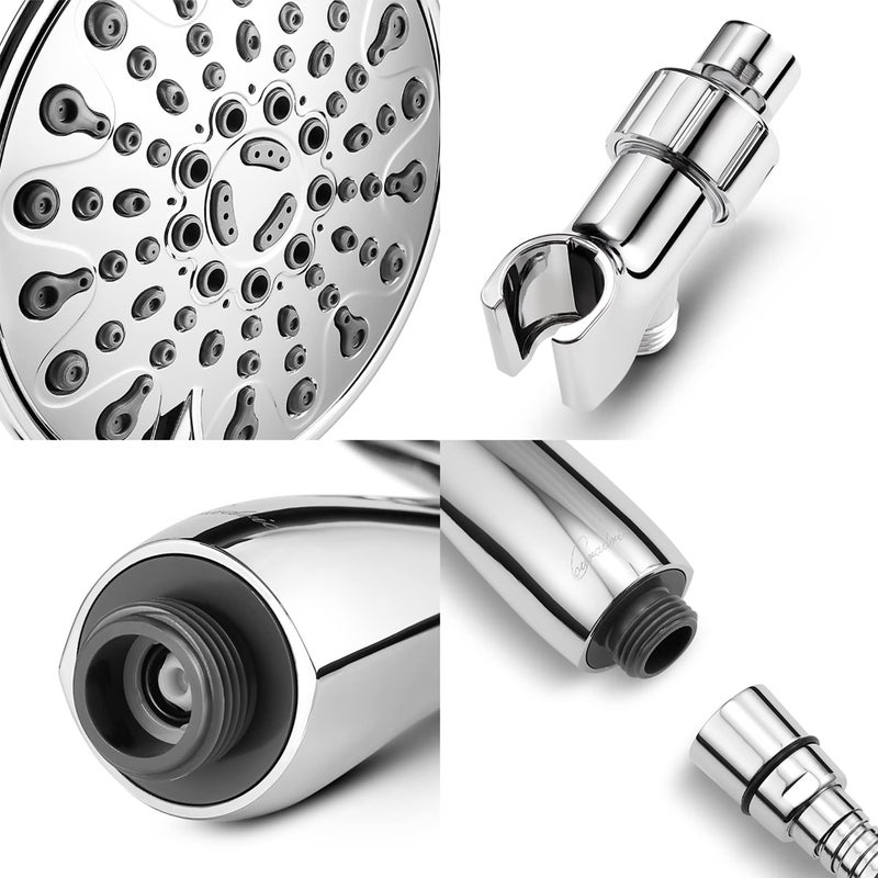 Couradric Handheld Shower Head, 6" Oil-Rubbed Bronze Face 6 Spray Setting Shower Head with High Pressure, Brass Swivel Ball Mount and Extra Long Flexible Stainless Steel Hose - Image 5